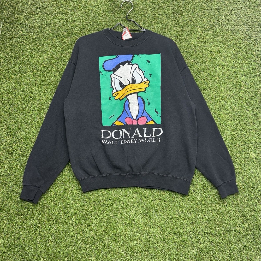 Vintage 90s Donald Duck Sweatshirt Mens Large Walt Disney World Black USA